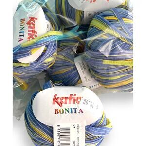 5 Skeins Katia BONITA Ribbon Yarn | Color #21 Blue, Green, Yellow
